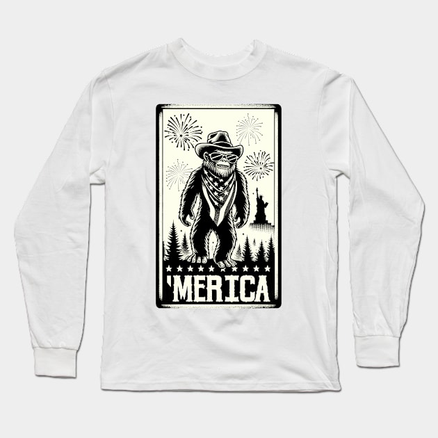 USA 'Merica Sasquatch Bigfoot 4th of July Fireworks Funny Patriotic Long Sleeve T-Shirt by KsuAnn